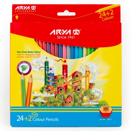 مداد رنگی ۲+۲۴ رنگ مقوایی 3017 آریا